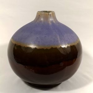 Decorative Pottery Vase, Brown and Blue with Unique Glaze Design, Excellent Cond